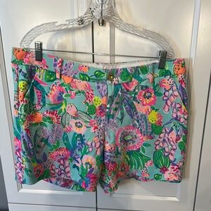 Lilly Pulitzer Pink and Green Bermuda Shorts Vibrant Tropical Print